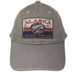Arctic Circle Alaska Fish More Work Less Baseball Cap Green Hat OS Strapback